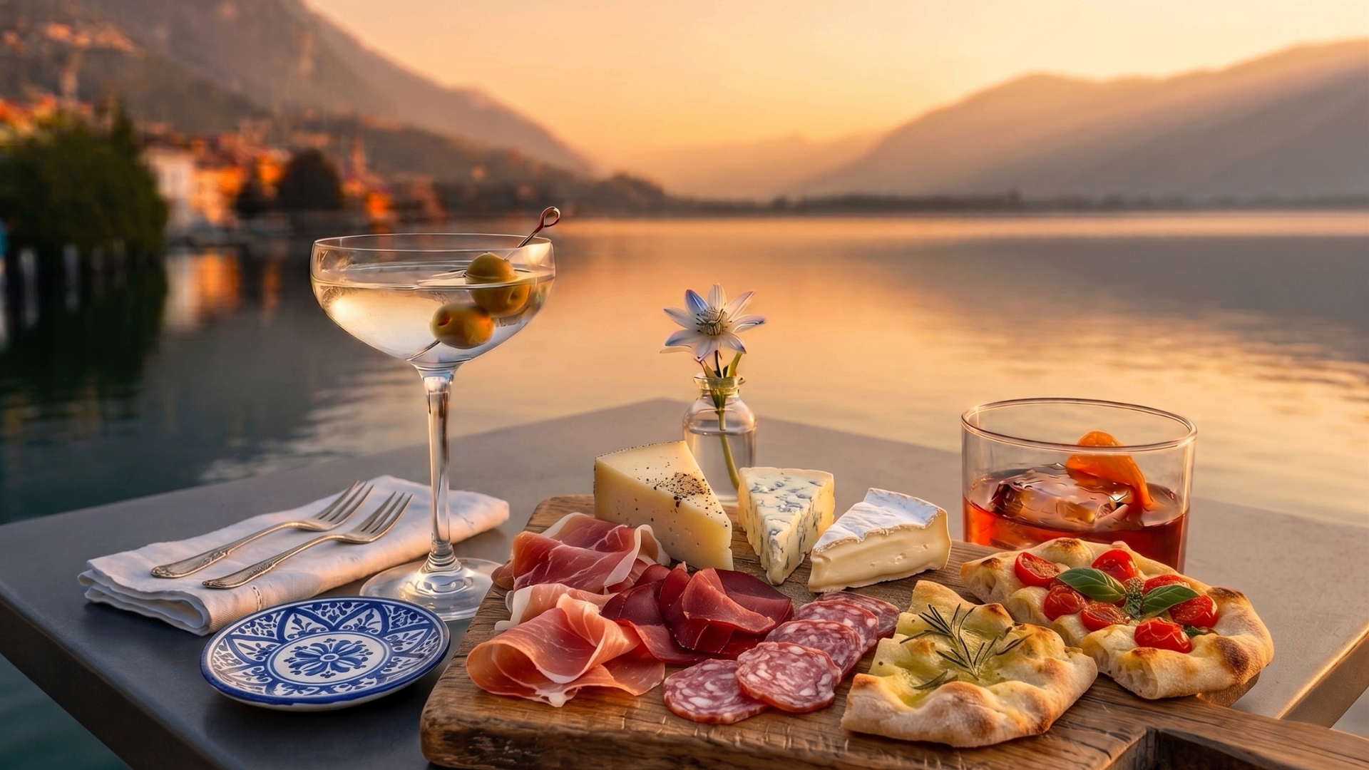 Aperitivo LOVRE sul lago al tramonto